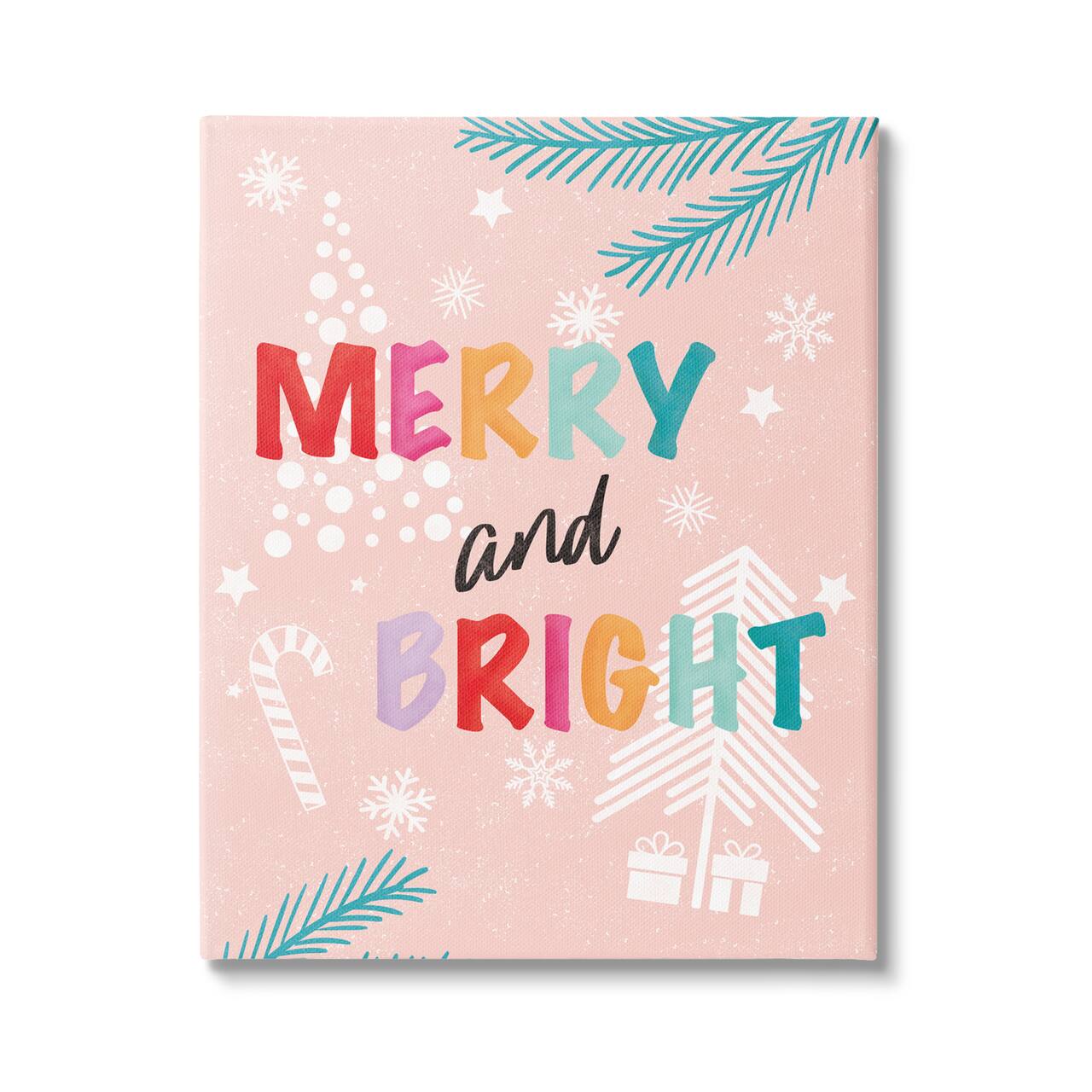 Stupell Industries Merry & Bright Pastel Phrase Canvas Wall Art